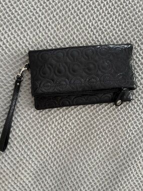 Coach Black Signature Embossed Leather Wristlet Clutch